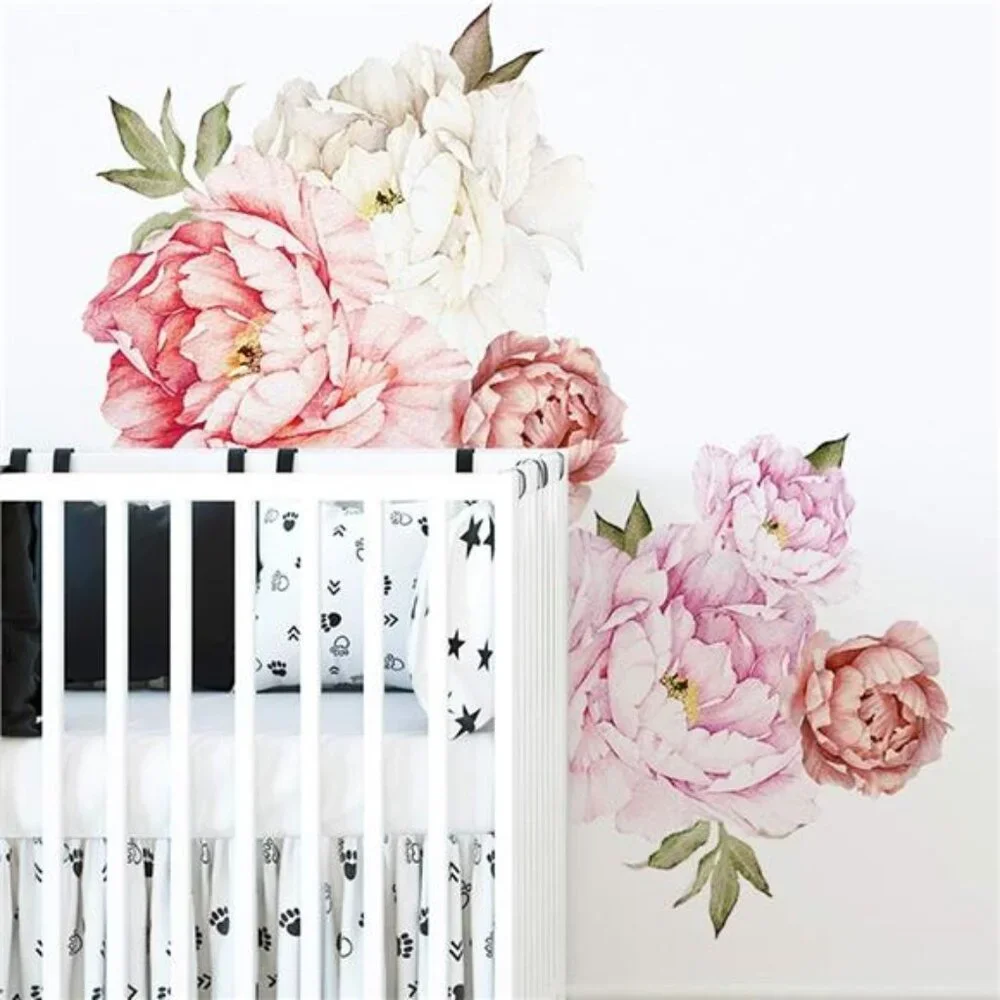 Peonies Wall Decals Floral Wall Stickers Rose Bouquet Peel Stick Flowers Decor